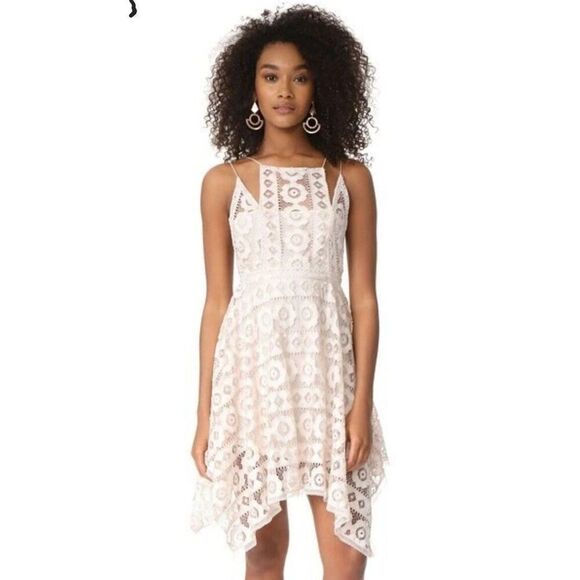 Free People Lace Just Like Honey Mini Dress Sz 4 White Backless Cottagecore VSCO - Picture 1 of 11